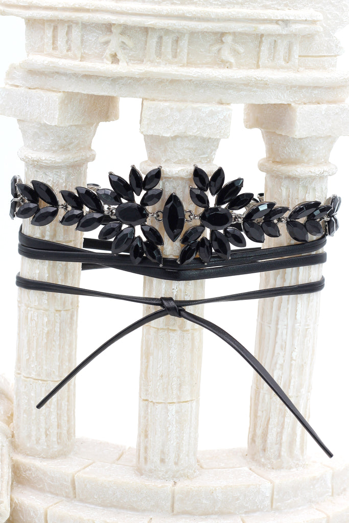 luxury crystal flower leather choker