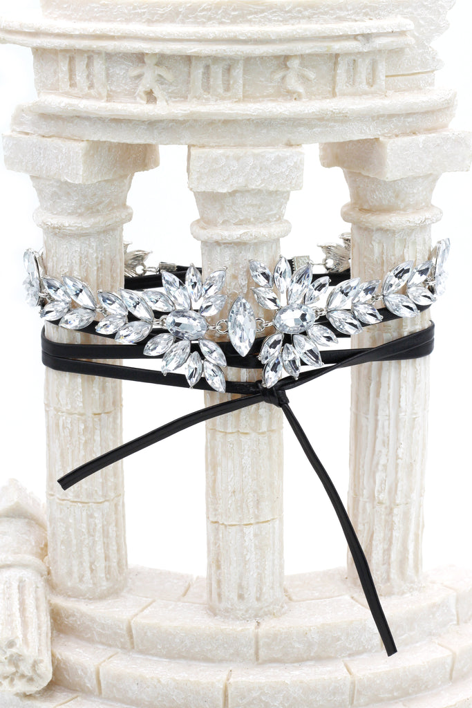luxury crystal flower leather choker