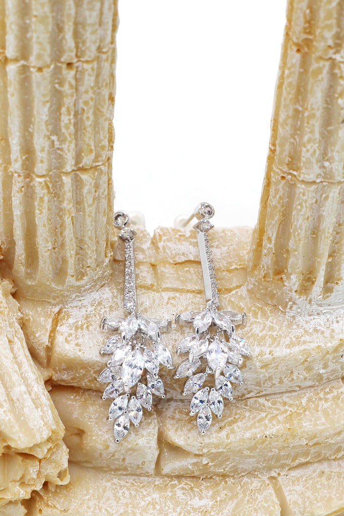 sparkling crystal tassel leaves earrings