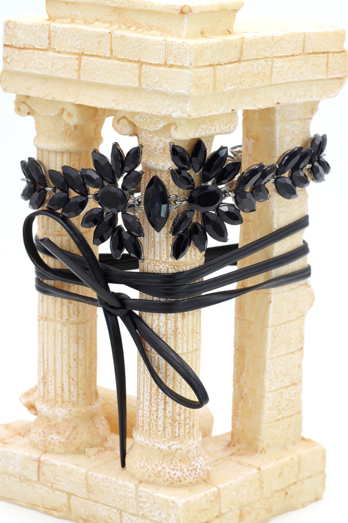 luxury crystal flower leather choker