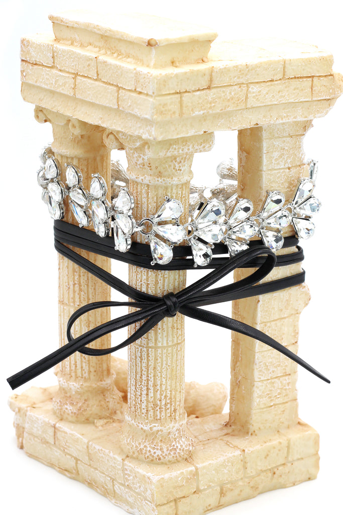 luxury clover crystal leather choker