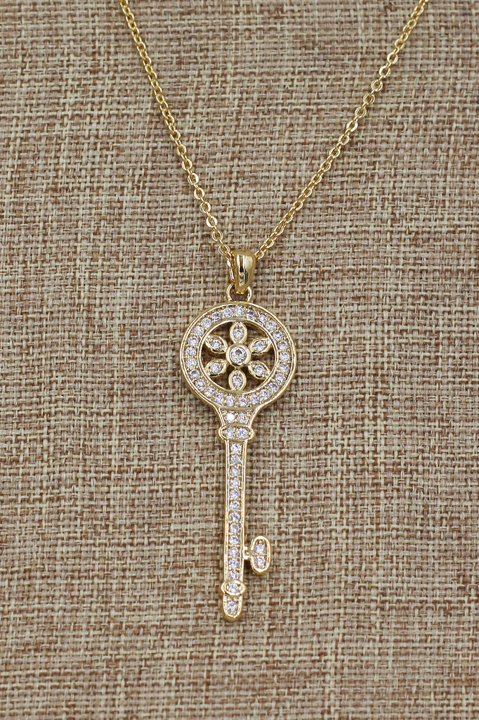 fashion flower crystal key necklace