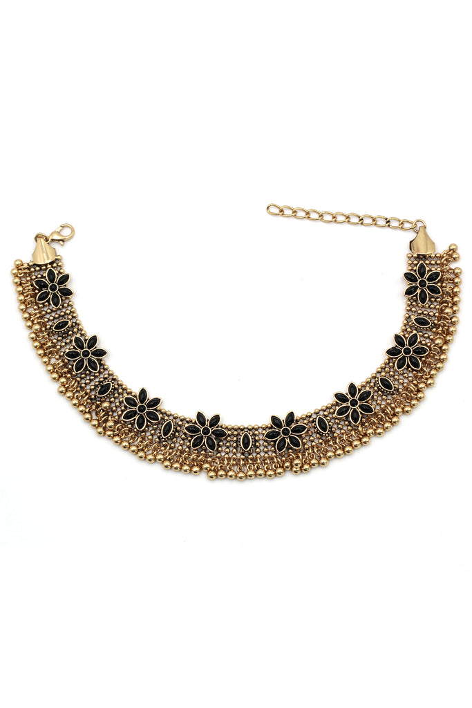retro crystal flower beads choker