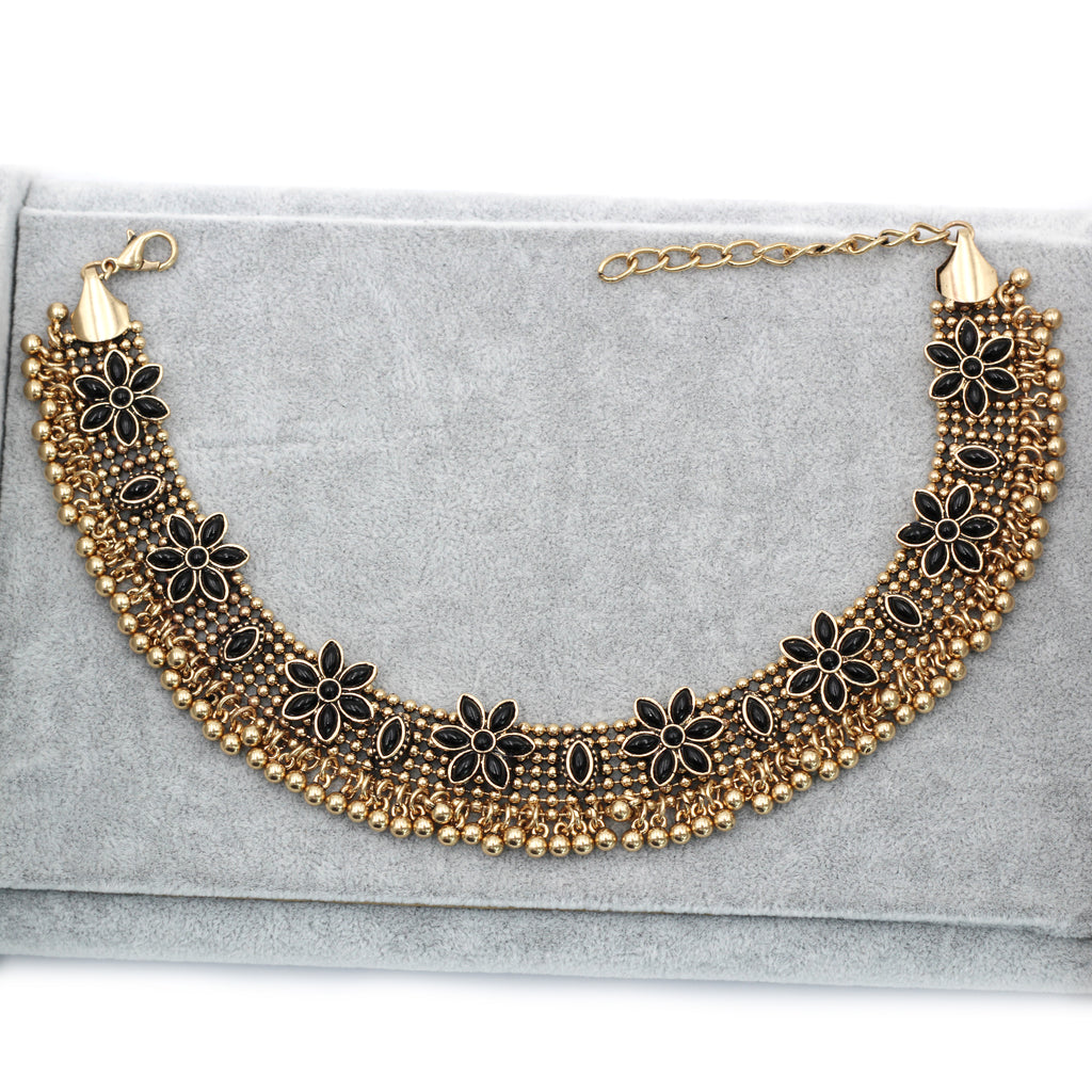 retro crystal flower beads choker