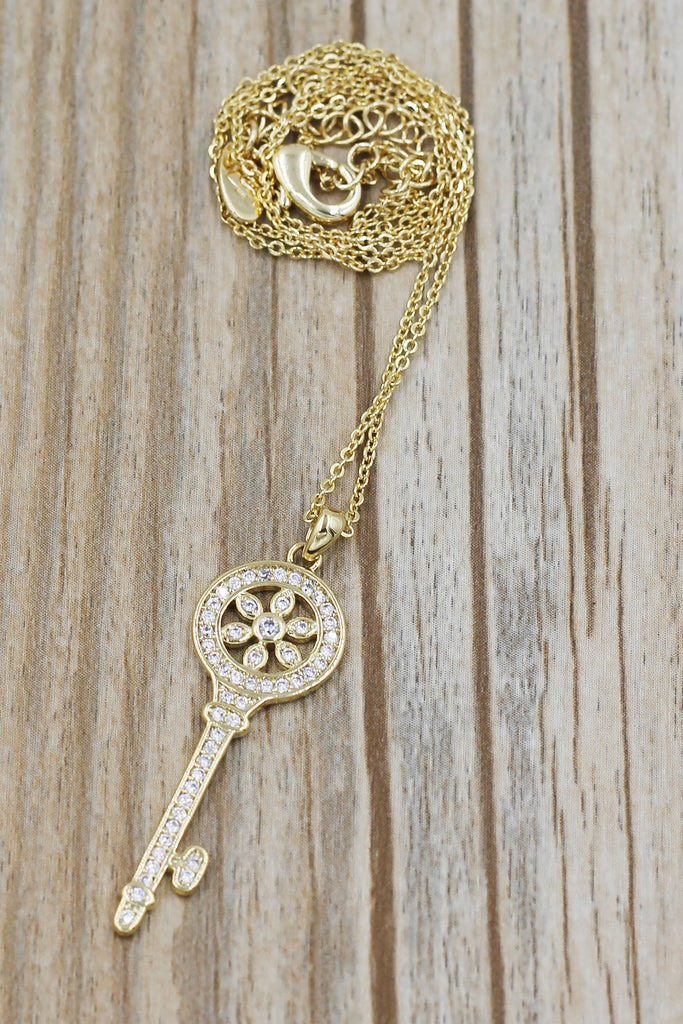 fashion flower crystal key necklace