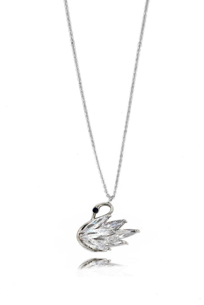 shiny crystal swan earrings necklace set