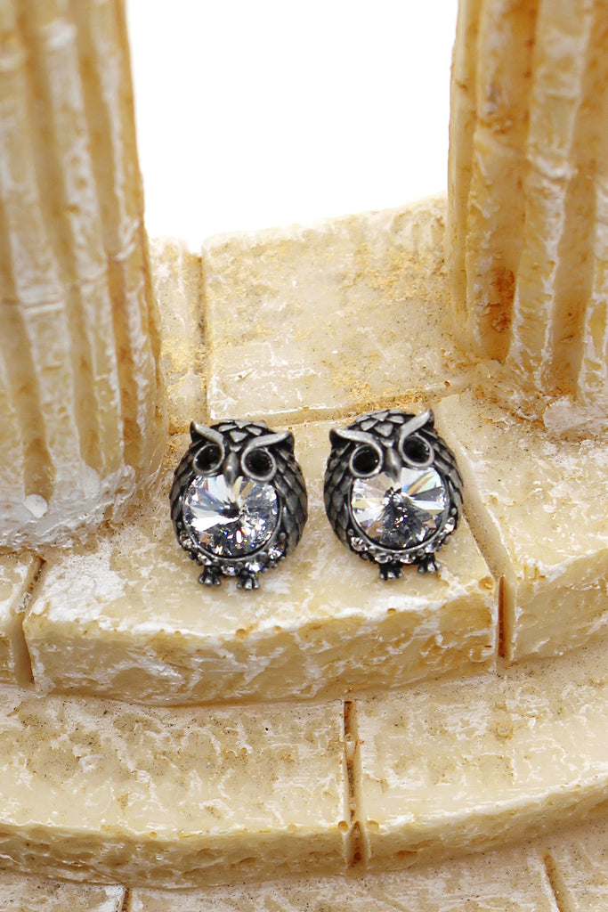 mini cute owl crystal earrings