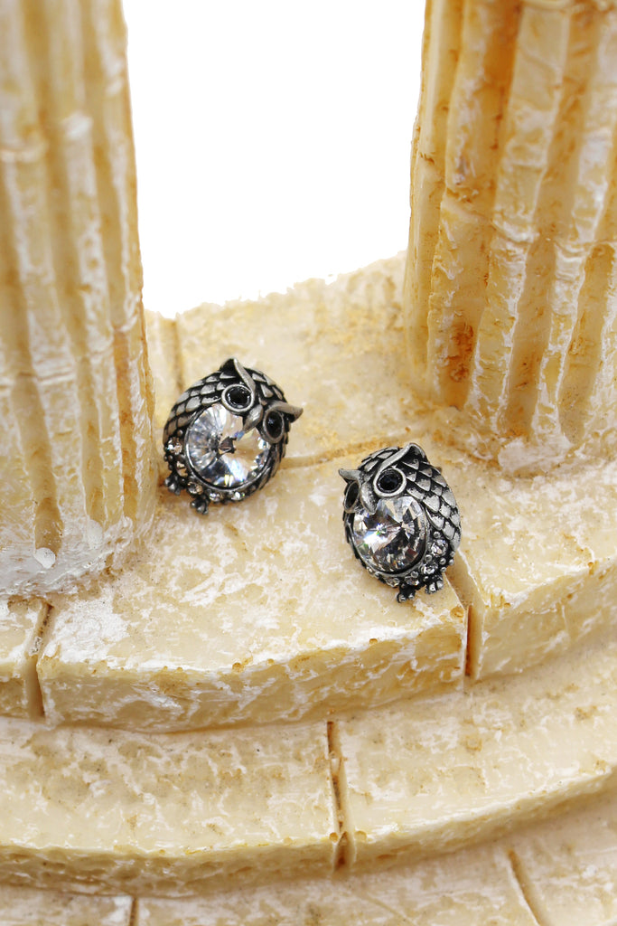 mini cute owl crystal earrings