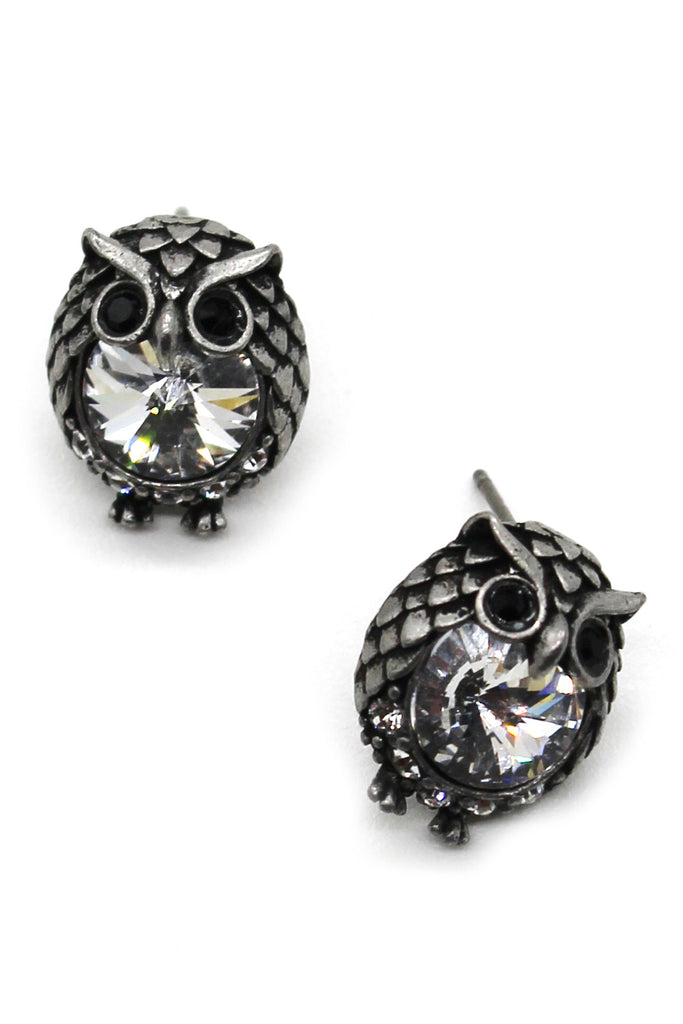 mini cute owl crystal earrings