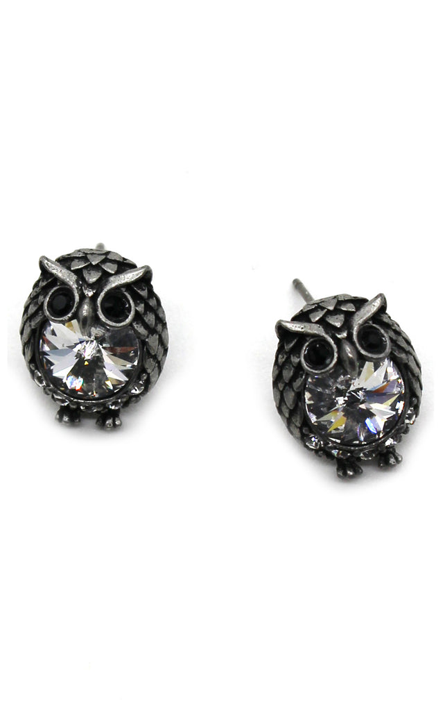 mini cute owl crystal earrings