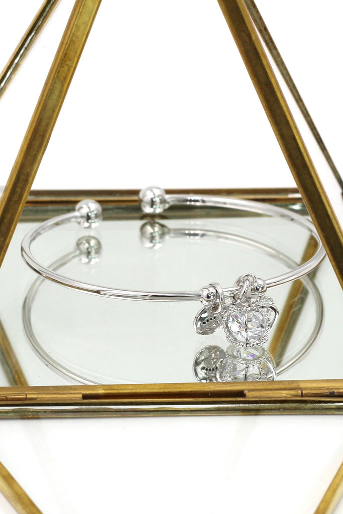 silver crown crystal bracelet earring set