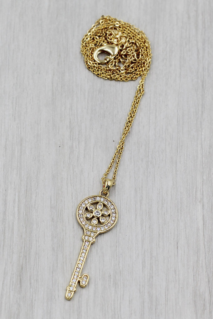 fashion flower crystal key necklace
