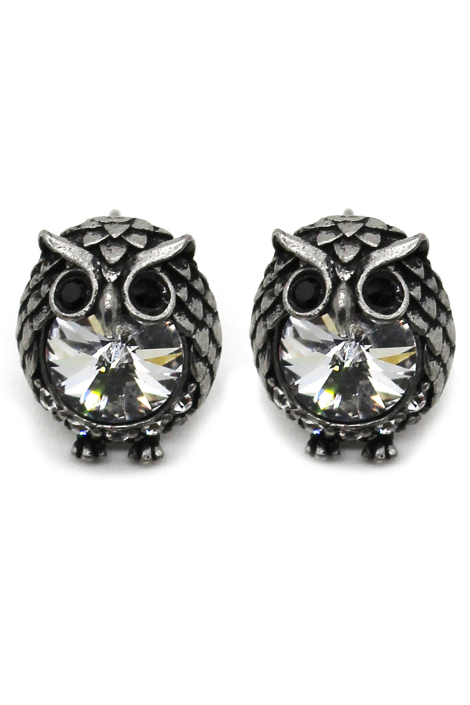 mini cute owl crystal earrings