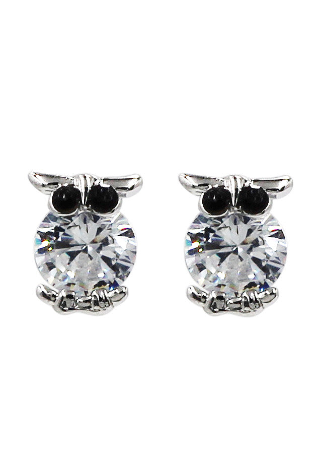mini owl abdomen crystal earrings