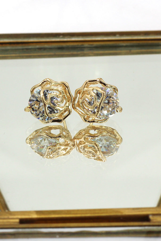 fashion golden rose crystal earrings
