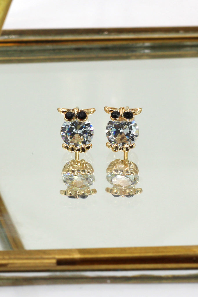 mini owl abdomen crystal earrings