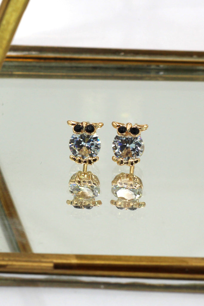 mini owl abdomen crystal earrings