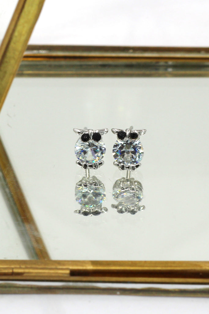 mini owl abdomen crystal earrings