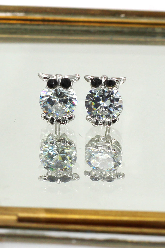 mini owl abdomen crystal earrings