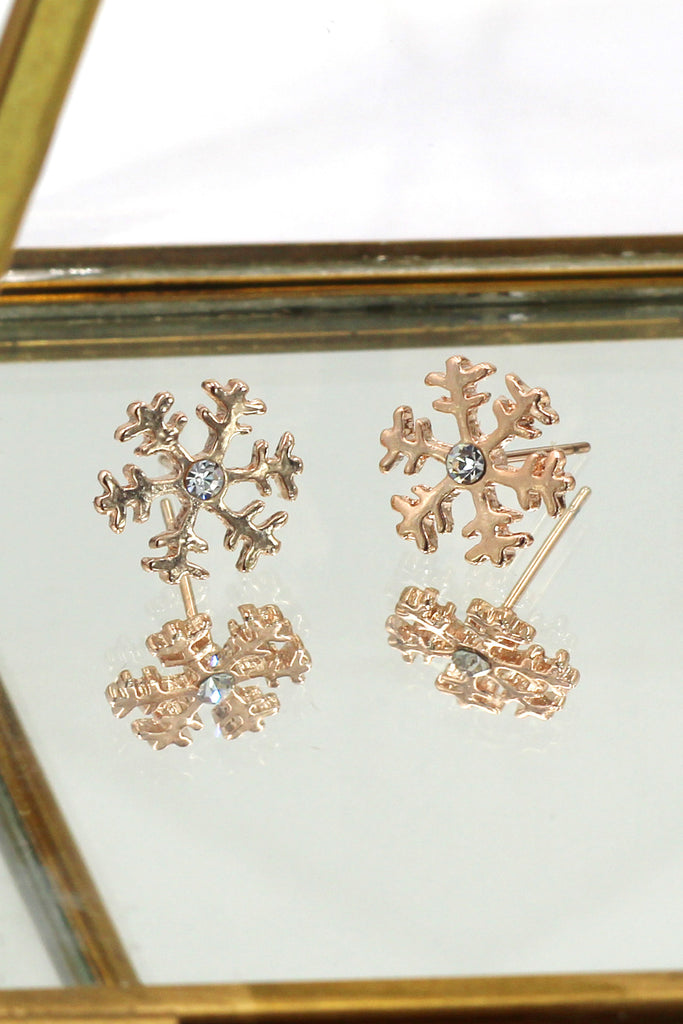 small rose gold snowflake earrings