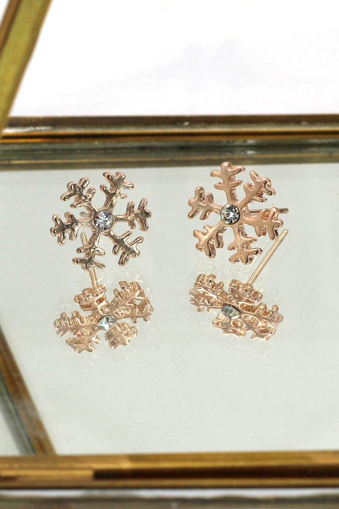 small rose gold snowflake earrings