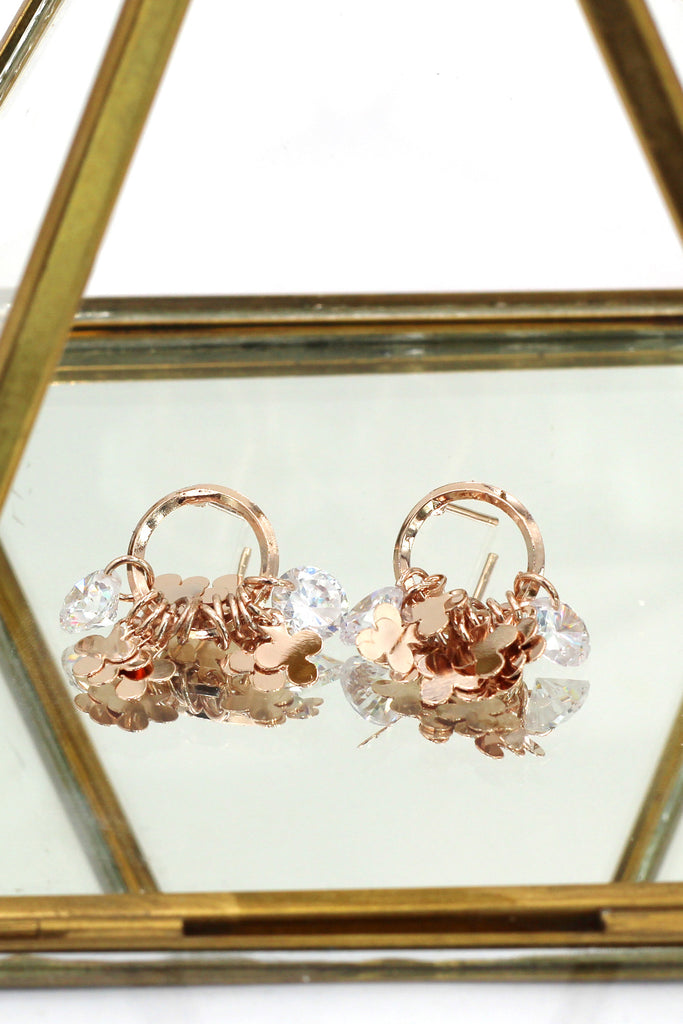 small flower piece crystal rose gold earrings