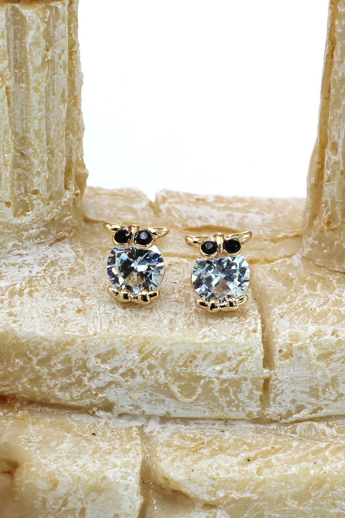 mini owl abdomen crystal earrings