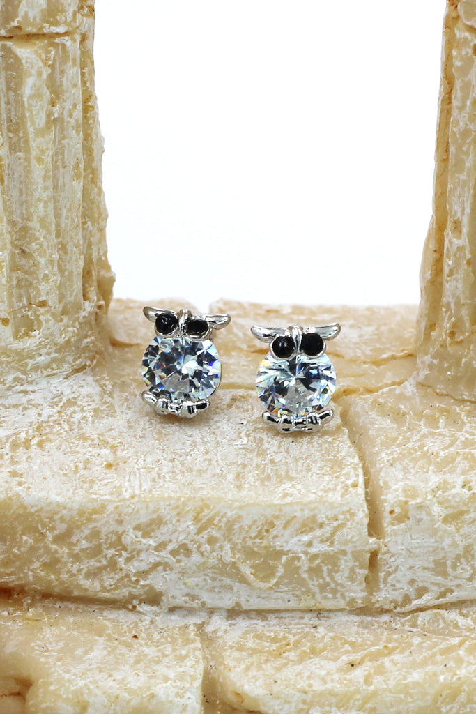 mini owl abdomen crystal earrings