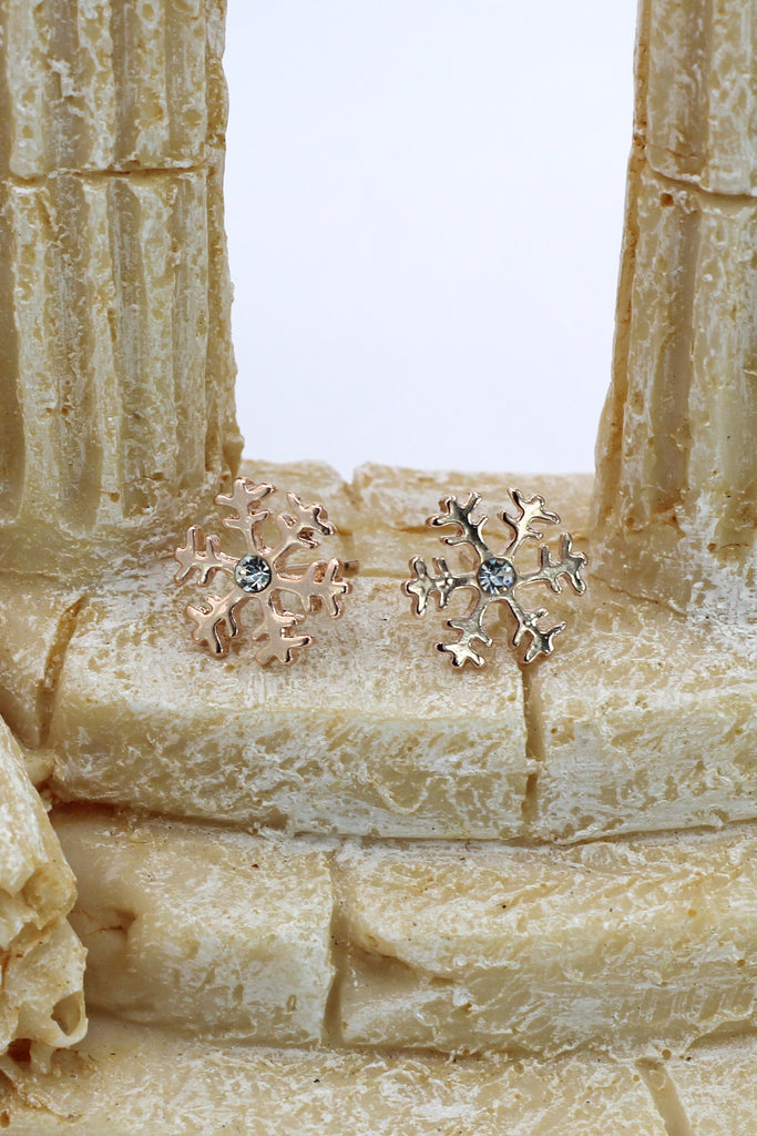 small rose gold snowflake earrings