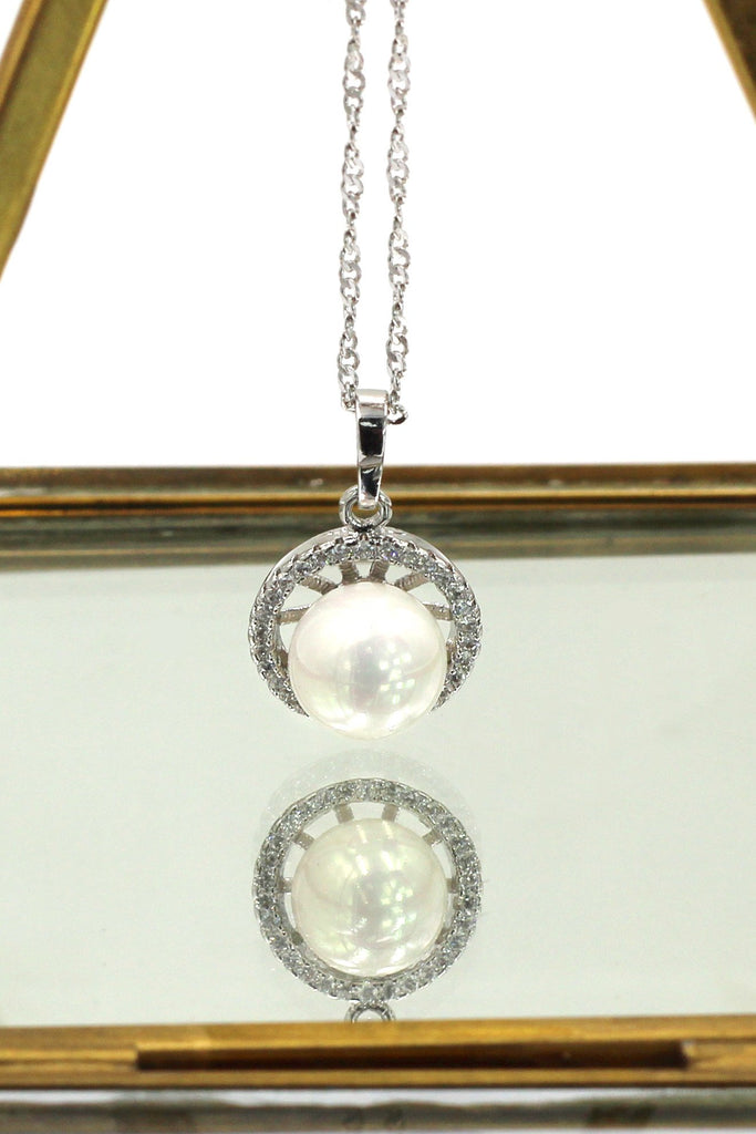 white pearl crystal ring necklace set