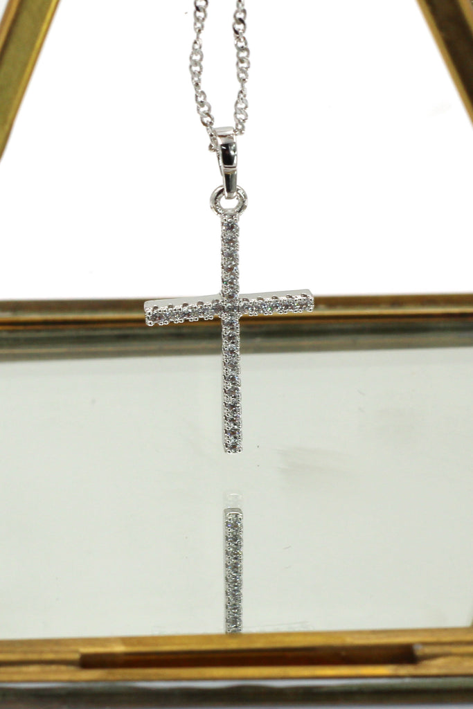 micro-set crystal cross necklace earrings set