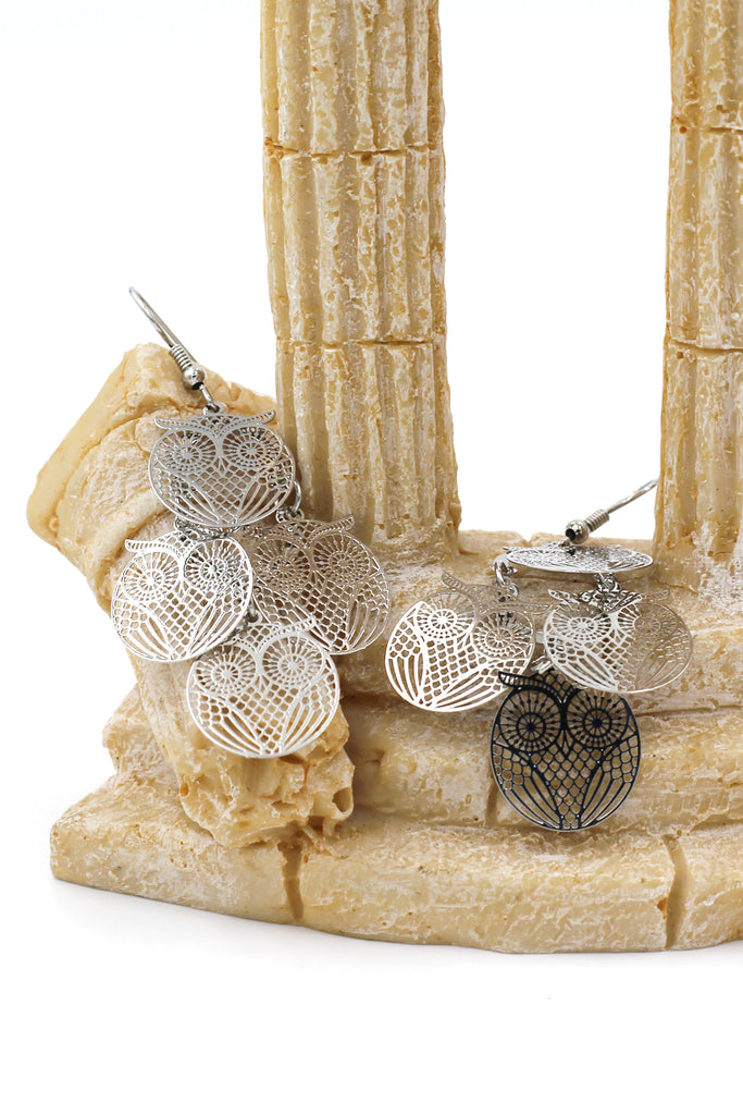 Elegant long owl earrings