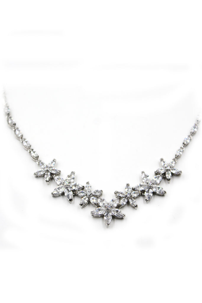 silver crystal flower necklace