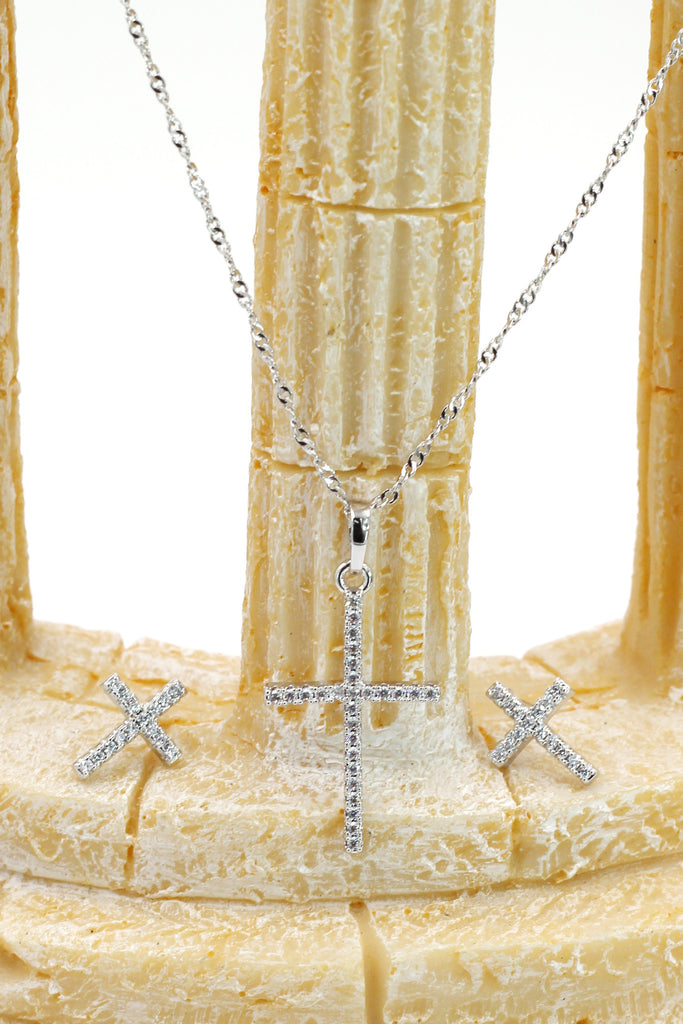 micro-set crystal cross necklace earrings set