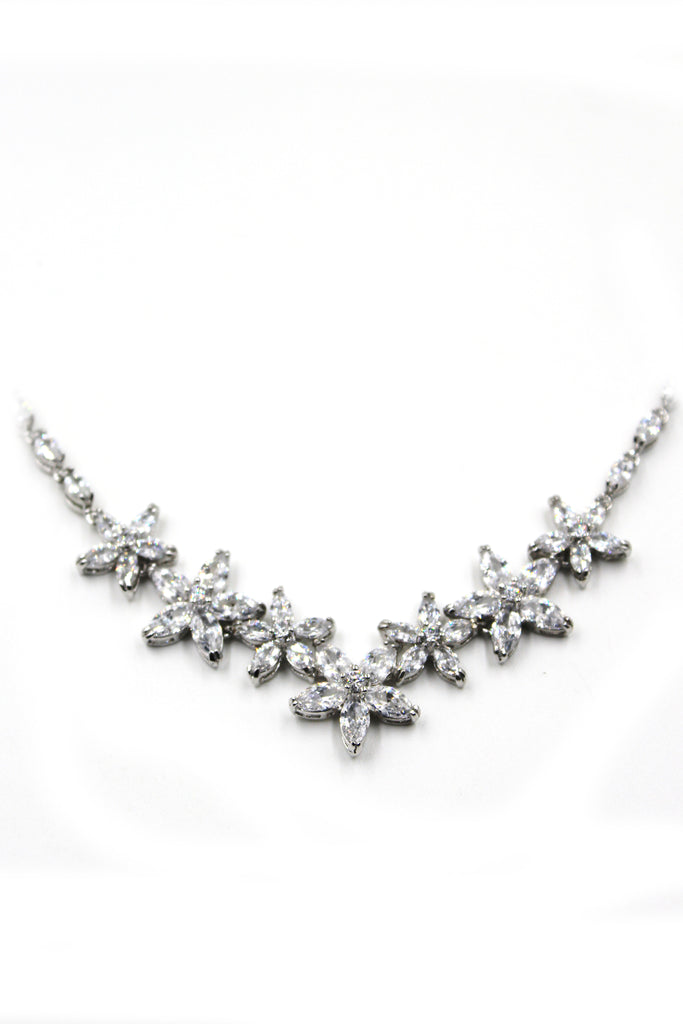 silver crystal flower necklace