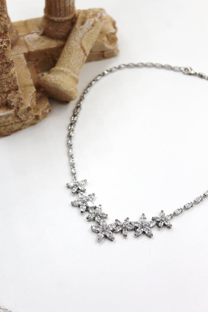 silver crystal flower necklace