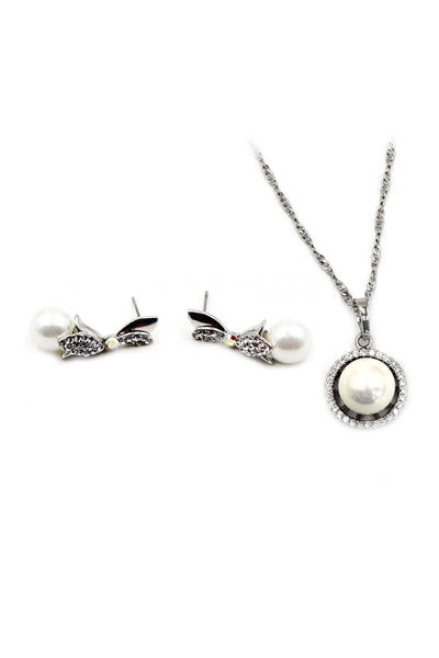 lovely crystal pearl earrings necklace set