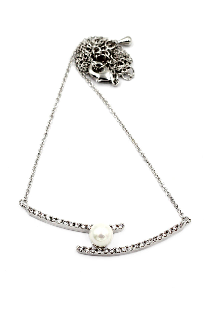 simple style crystal and pearl silver necklace