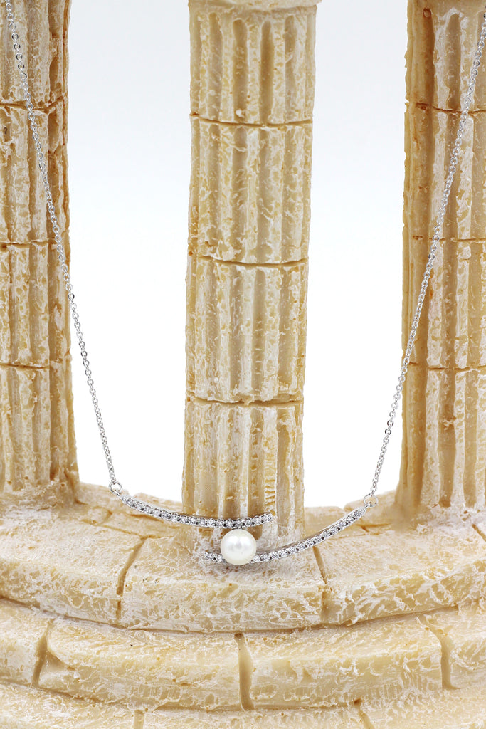 simple style crystal and pearl silver necklace