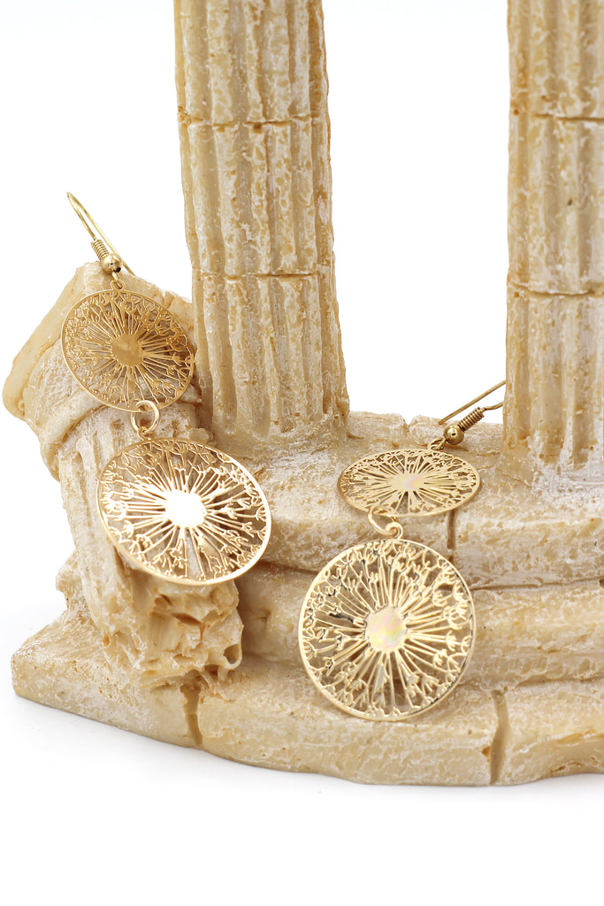 Hollow carved round metal earrings