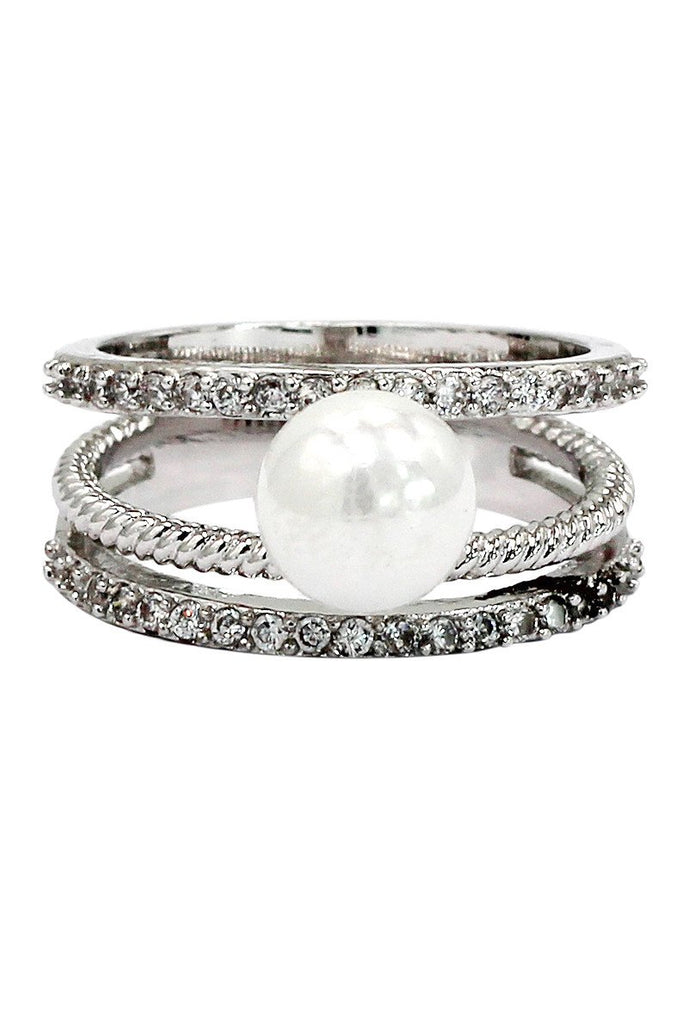 fashion half moon pearl necklace ring set