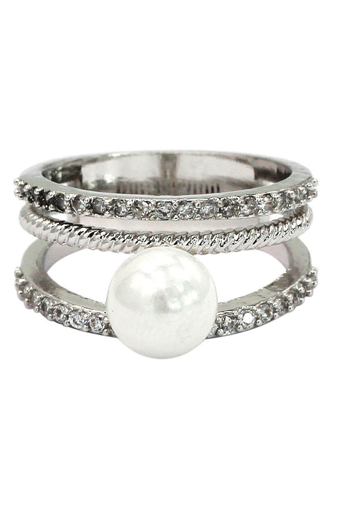 delicate double strand pearl necklace ring set