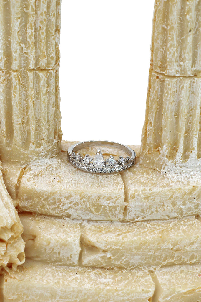 fashion mini crystal crown silver ring