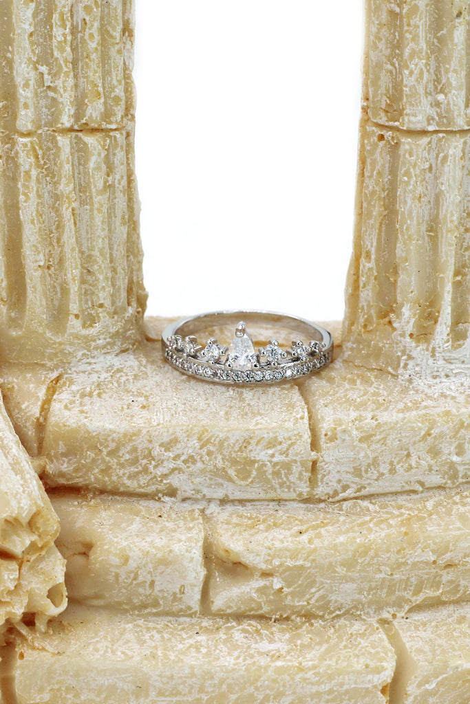 fashion mini crystal crown silver ring