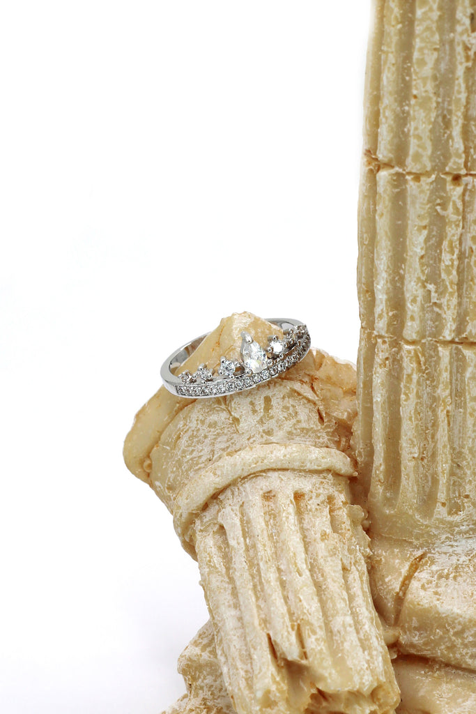 fashion mini crystal crown silver ring