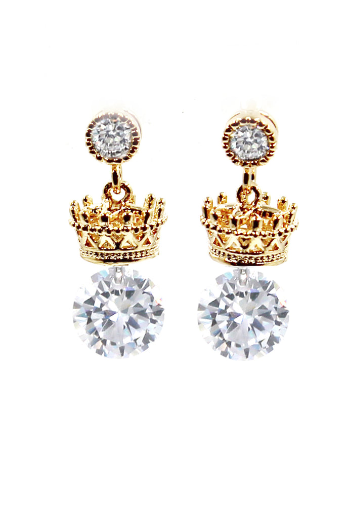 shiny crown crystal earrings