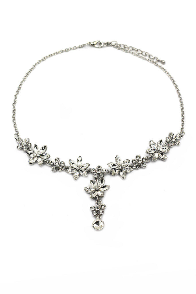 elegant crystal flower necklace earrings set
