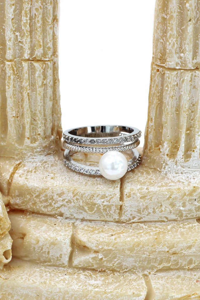 delicate double strand pearl necklace ring set