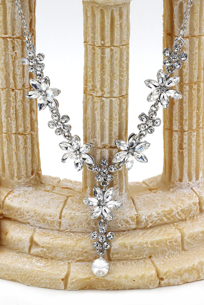 elegant crystal flower necklace earrings set