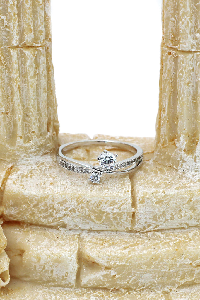 silver mosaic small crystal ring